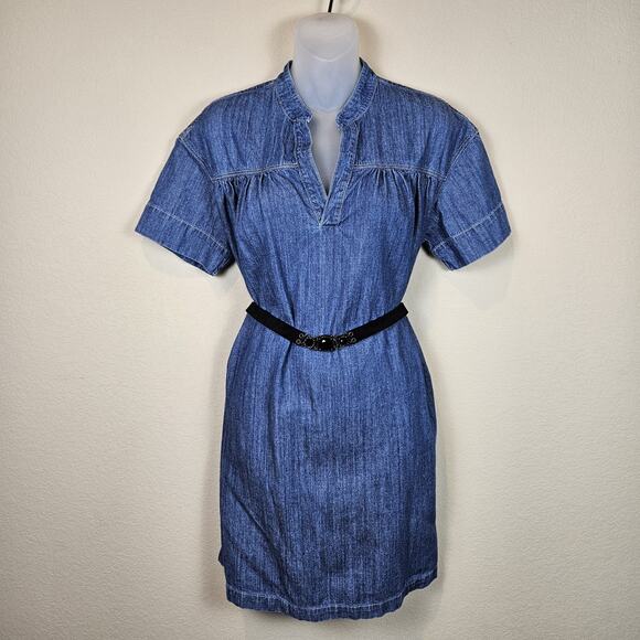 Mother Denim Gatherer Popover Mini Dress Chambray Simple Thing Cottage Womens M - Picture 1 of 16